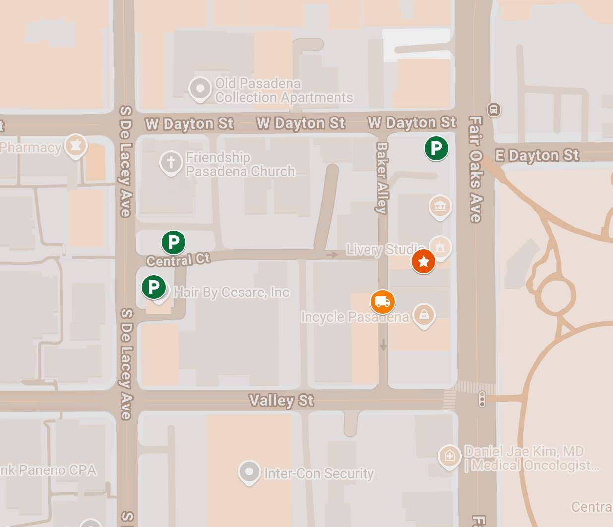 Street map showing parking locations around the event area