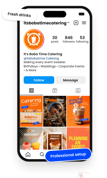 @itsbobatimecatering Instagram profile on phone mockup