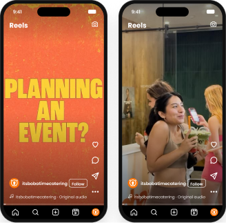 @itsbobatimecatering Instagram reels on phone mockups