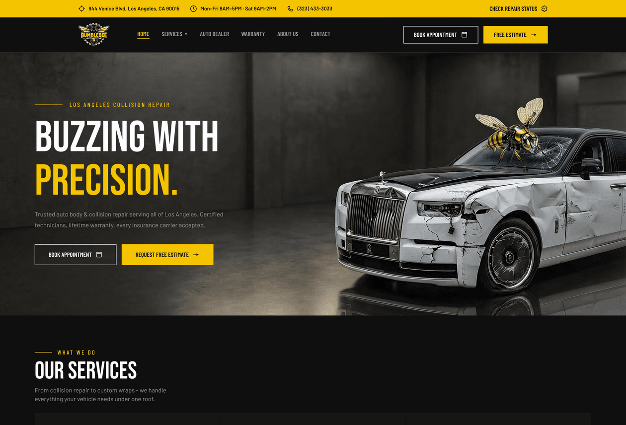 Bumblebee Automotive desktop home page design