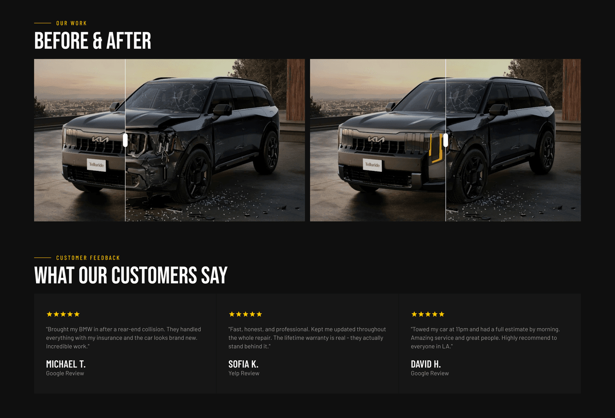 Bumblebee Automotive before & after and customer reviews sections