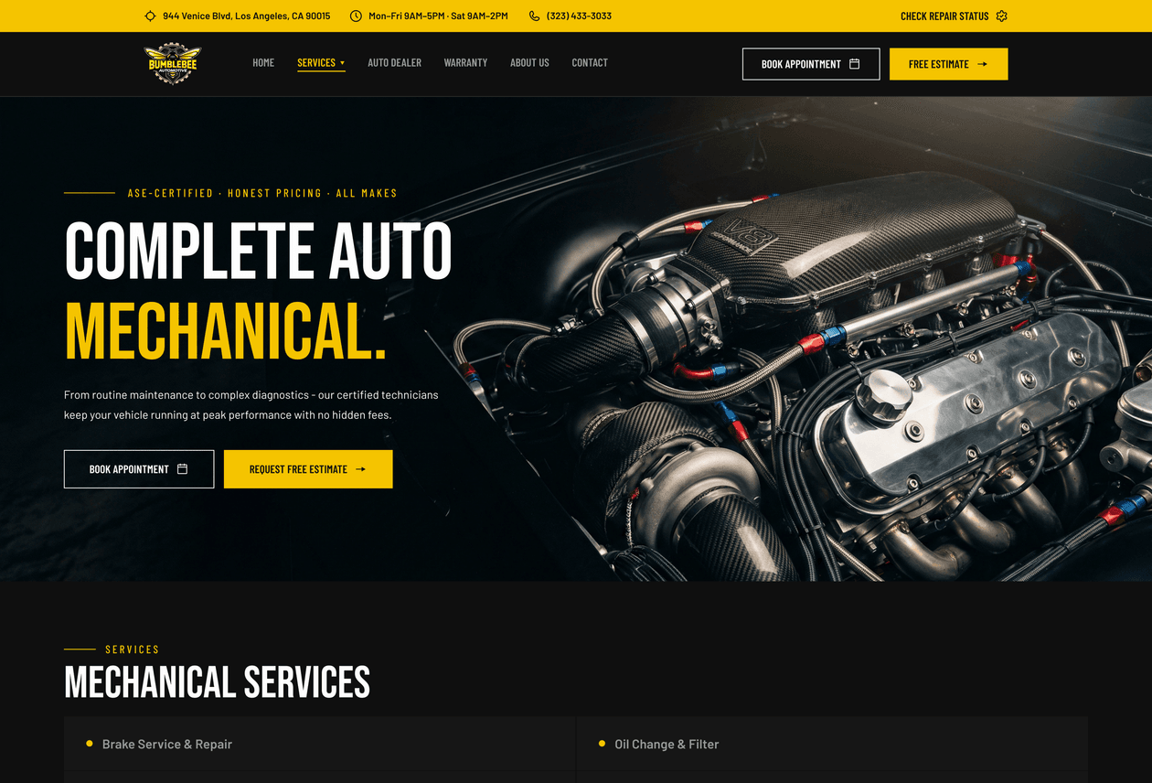 Bumblebee Automotive mechanical services page design