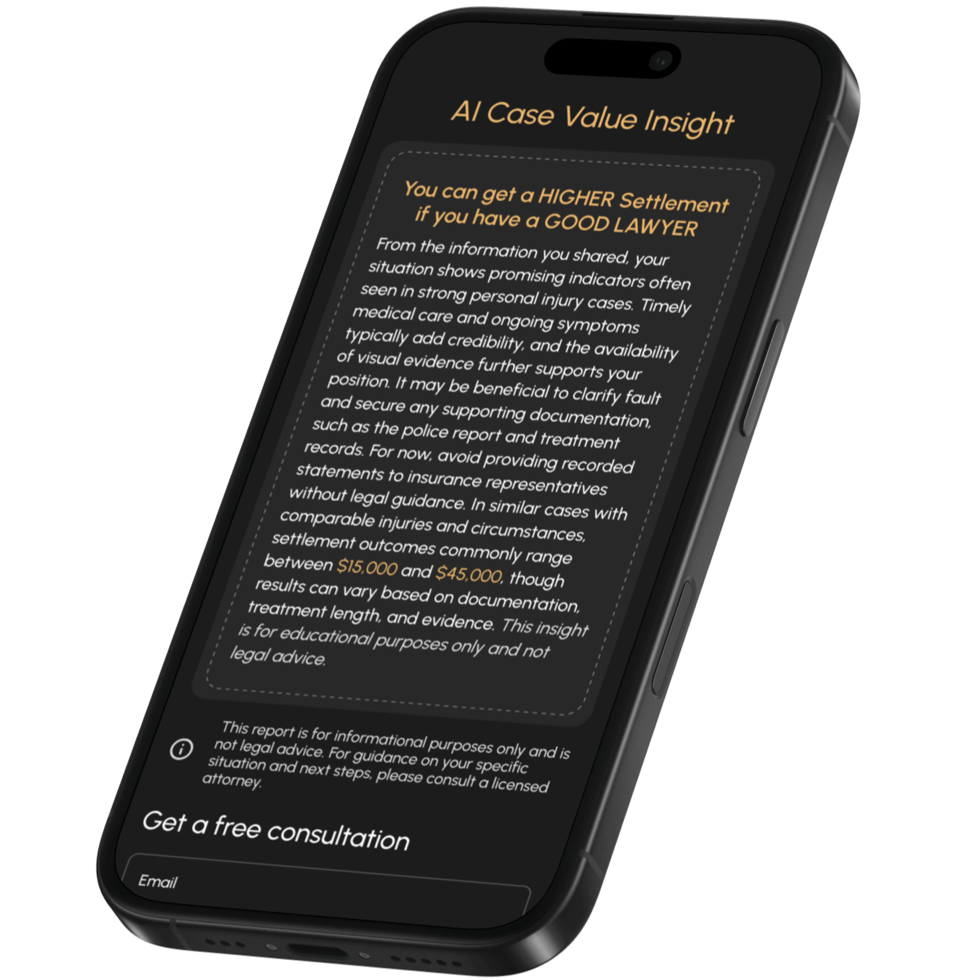 AI Case Value Insight mobile assessment interface