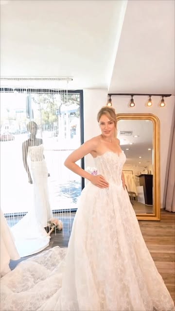 Close-up of lace and embroidery on a wedding dress